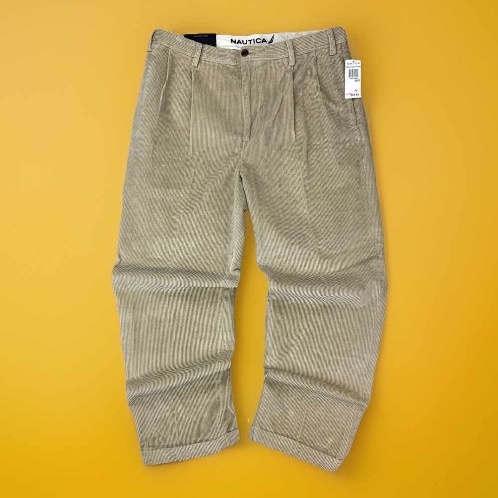 NWT Nautica Rigger Corduroy Pants Mens 38x32 Wide Whale Leg Cords Vtg HongKong